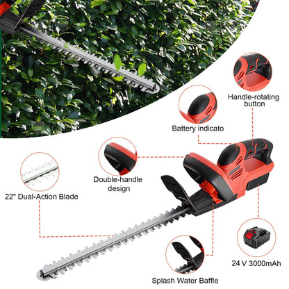 22 inch Cordless Hedge Trimmer with 2pcs 3.0Ah Batteries, Electric Hedge Trimmer for Cutting and Trimming Bushes and Shrubs