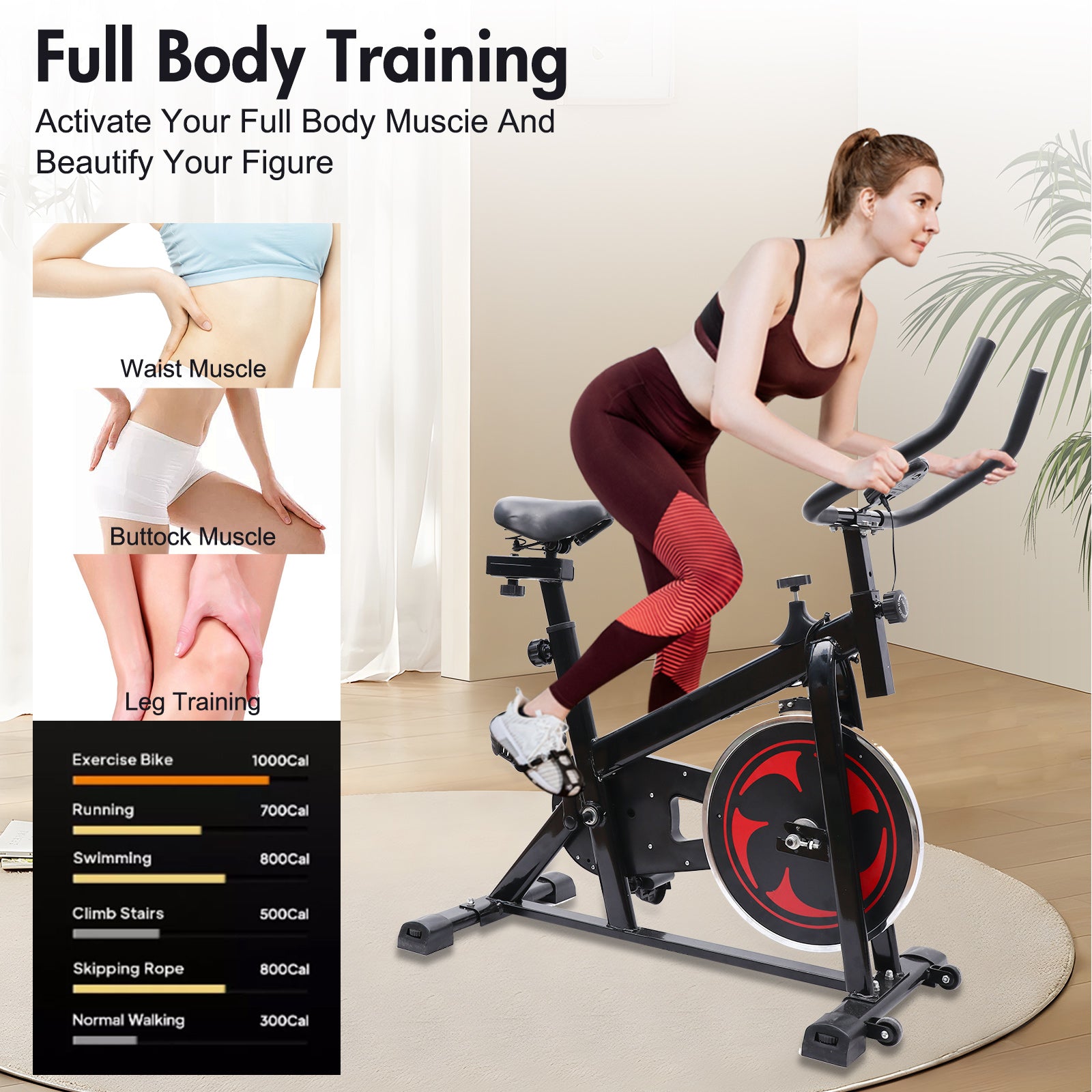 Amstech Exercise Bike with Magnetic Resistance, Quiet Belt Drive, Heavy Flywheel, Stationary Cycling Bike with Comfortable Seat Cushion & Enhanced LCD Monitor for Home Office Workouts