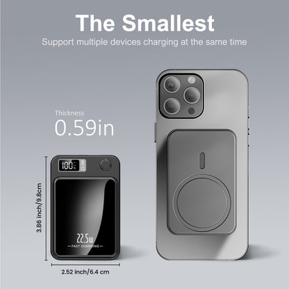 10000mAh Magnetic Mini Power Bank, Magnetic Portable Charger, 20W Fast Wireless Charging, with LED Display, Compatible with iPhones, Black