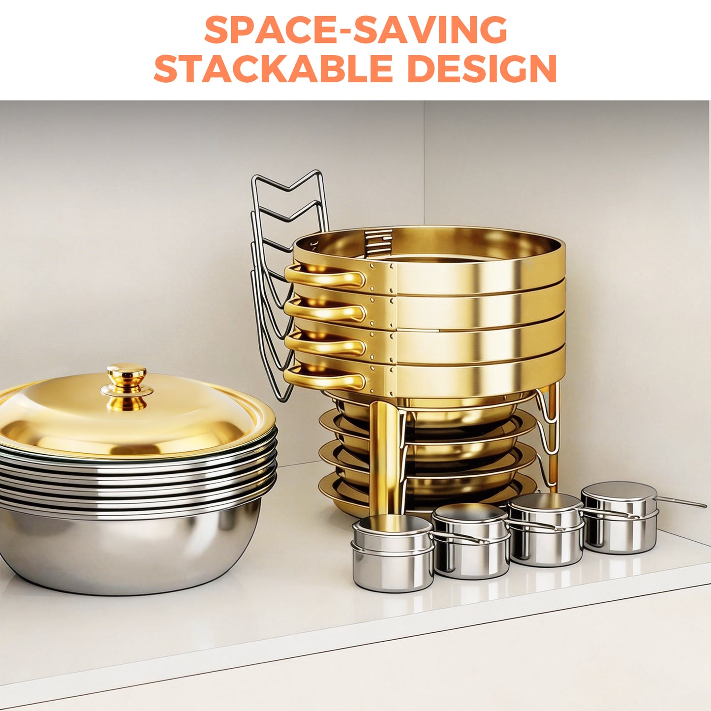 Round Half-Gold Plated Stainless Steel Chafing Dish with Stainless Steel Lid, Buffet Warmer Set, 4-Pack, for Home Gatherings, Christmas Parties, Catering Events