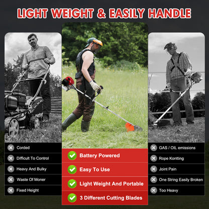 BAOKALER 52CC Gasoline Grass String Trimmer, 2-Stroke Gas Powered Weed Eater, Weed Wacker with 4 Detachable Heads