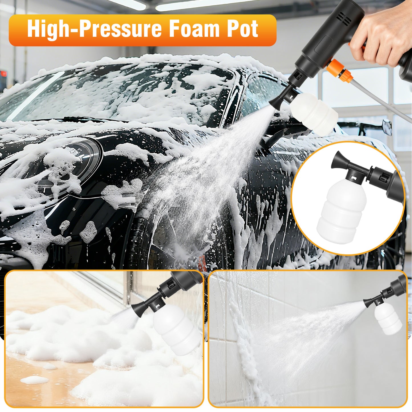 900PSI Cordless Pressure Washer, 3.0GPM Portable Power Washer with 6-in-1 Adjustable Nozzle, Power Cleaner with 16.4ft Hose for Cars/Patios, 2 Battery, Charger Included