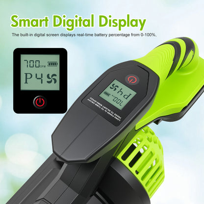 BAOKALER Cordless Leaf Blower,700CFM Brushless Leaf Blower with 6AH Battery and Charger, Snow Blower with Detachable Tube, 4 Speed Modes and Digital Display