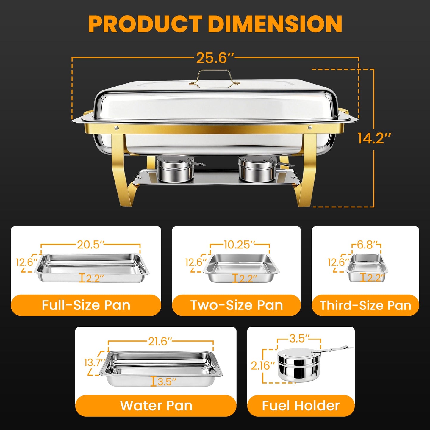 4 Pack Chafing Dish Buffet Set 9QT Stainless Steel Chafing Dishes, Single/Double/Triple Compartment, Buffet Server Food Warmer for Buffet, Birthday, Holiday Parties, and Family Gatherings-Semi-gold