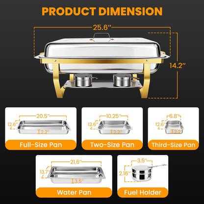 4 Pack Chafing Dish Buffet Set 9QT Stainless Steel Chafing Dishes, Single/Double/Triple Compartment, Buffet Server Food Warmer for Buffet, Birthday, Holiday Parties, and Family Gatherings-Semi-gold