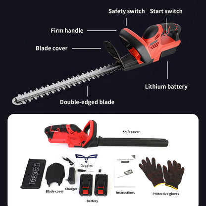 22 inch Cordless Hedge Trimmer with 2pcs 3.0Ah Batteries, Electric Hedge Trimmer for Cutting and Trimming Bushes and Shrubs