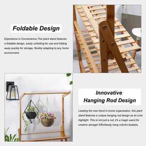 Plant Shelf, Bamboo 3-Tier Hanging Plant Stand Planter Shelves Flower Pot Organizer Rack Folding Display Shelving Plants Shelf Unit Holder
