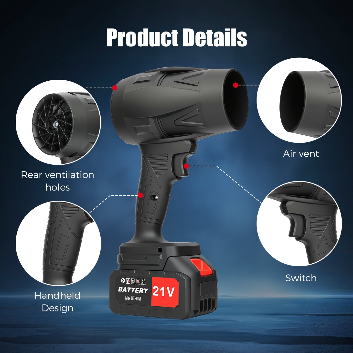 Cordless Leaf Blower, 4AH Handheld Leaf Blower with 2 Batteries and Charger,Infinitely Variable Speeds for Patio Cleaning, Lawn Care