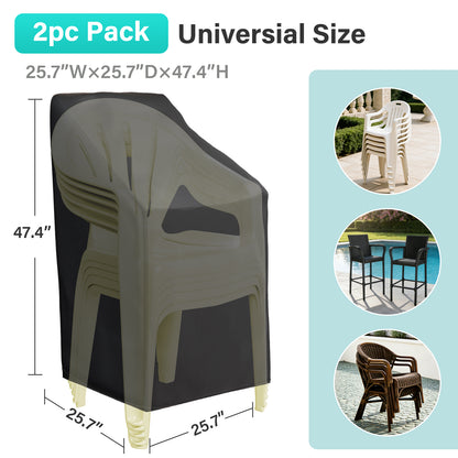 Patio Chair Covers,Outdoor Chair Cover,2 Pack Waterproof Patio Furniture Covers for Outdoor Furniture, Large Covers for High-Back Chiar/Stackable Outdoor Chairs, 25" L x 25" W x 47"H,Black