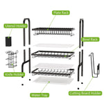 Load image into Gallery viewer, 3 Tier Dish Rack for Kitchen, Rustproof Dish Drying Rack with Drain Trays, Stainless Steel Dish Drainer, Multifunctional Drying Rack for Dishes with Knife Holder Cutting Board Holder, Black
