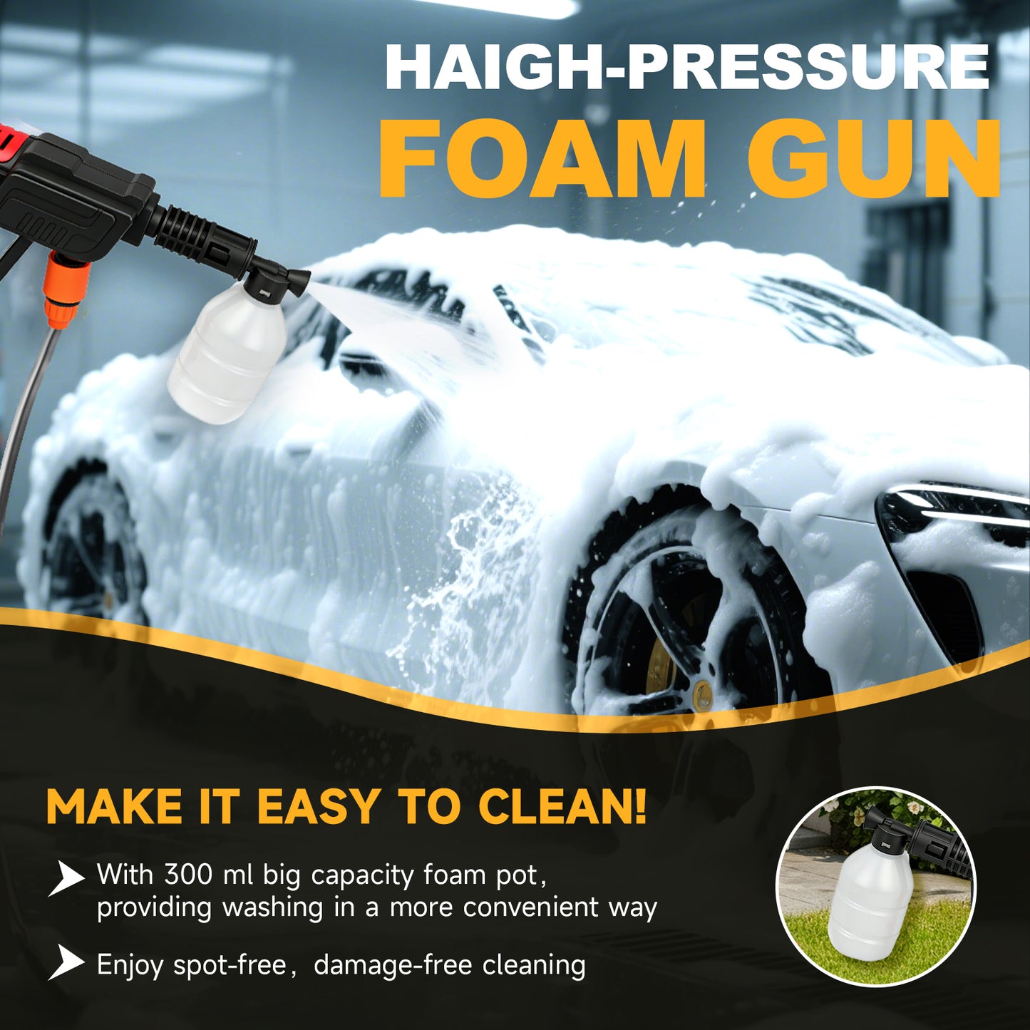BAOKALER 970PSI Cordless Pressure Washer with 2 x 4.0Ah Rechargeable Batteries, Portable Pressure Washer with 6-in-1 Adjustable Nozzle for Cars/Patios