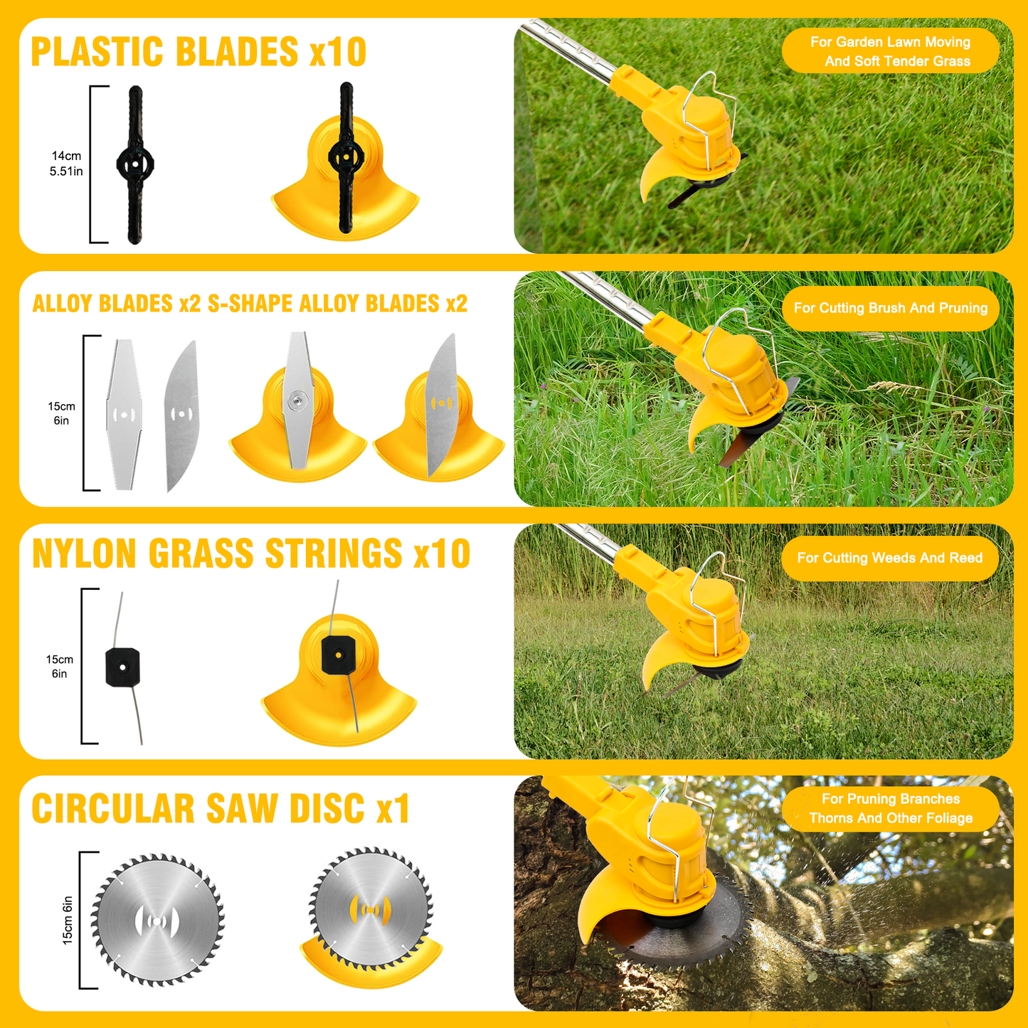 24V 2000mAh Electric Weed Wacker, 3-in-1 Cordless Weed Eater Brush Cutter Grass Trimmer Edger Stringless Weed Cutter Lawn Edger Mower, Yellow