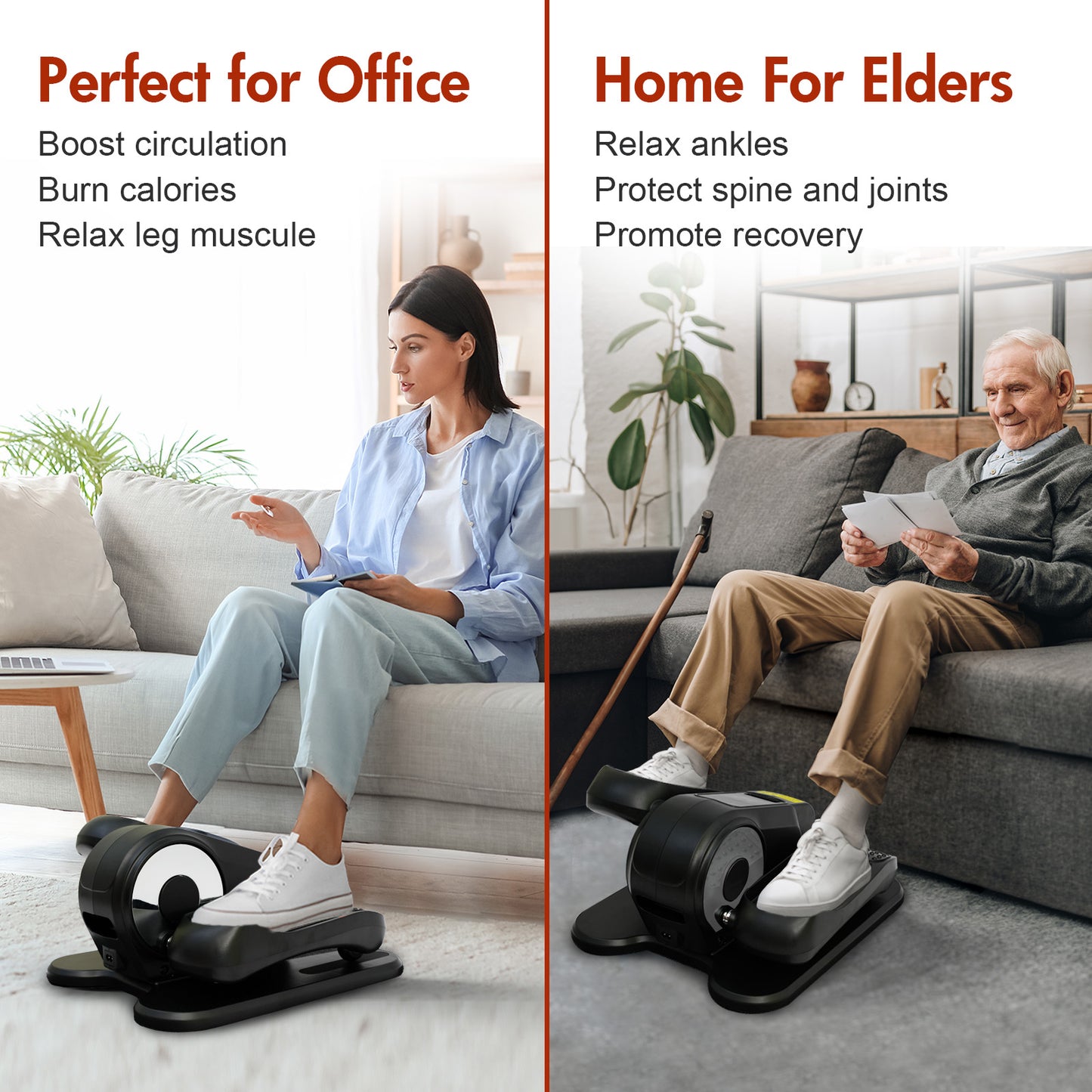 ALSO GO Under Desk Elliptical Machine, Leg Exerciser Electric for Seniors Adults, Ellipse Leg Exerciser with 12 Speed & 12 Mode, Quiet & Portable