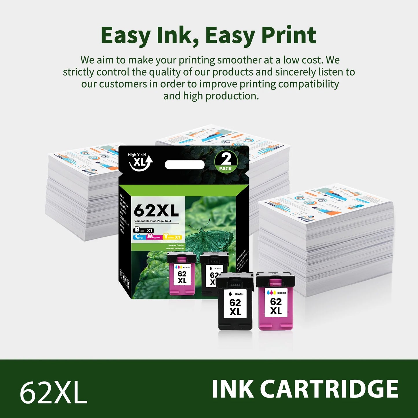 62XL Ink Cartridge Compatible for HP 62 Black Ink Cartridge HP Ink 62 for Envy 5660 7645 7640 5740 OfficeJet 250 Printer Ink 62 Combo Pack