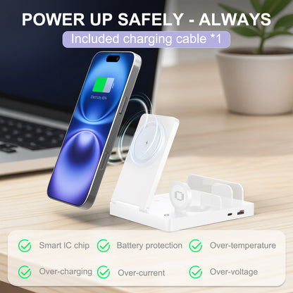 Charging Station, 5 in 1 Wireless Charger Compatible with iPhone 17 16 15 14 13 12, Charging Dock for AirPods 4 3 2 1, for iWatch, for iPad, White