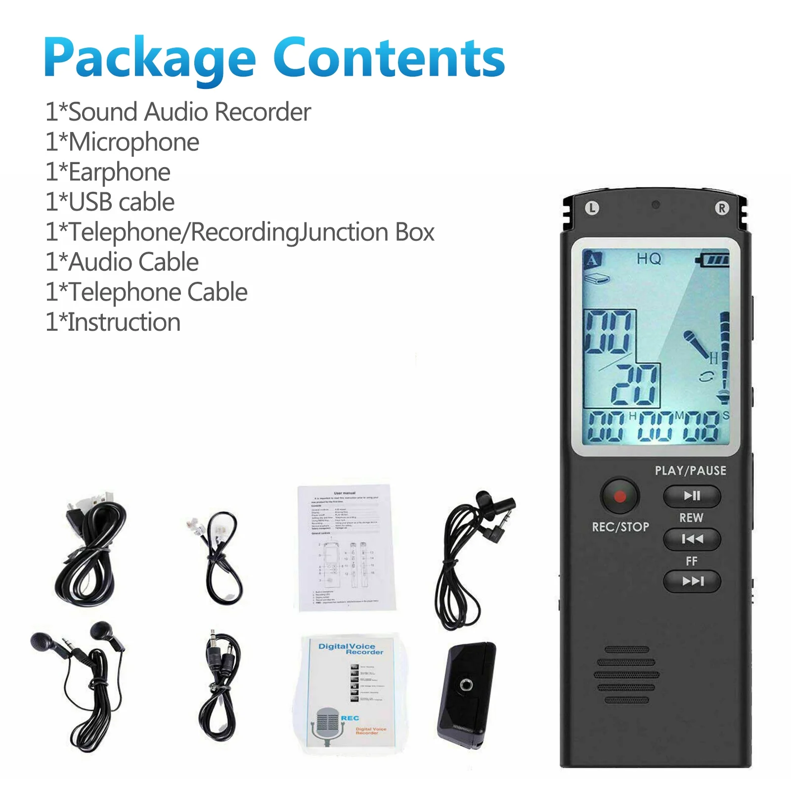 32GB Lecture Digital Voice Recorder, Rechargeable Digital Voice Activated Audio Voice Recorder, Mini Audio Recorder Voice Mic, Portable Tape Dictaphone with Playback, USB, MP3, A-B Function