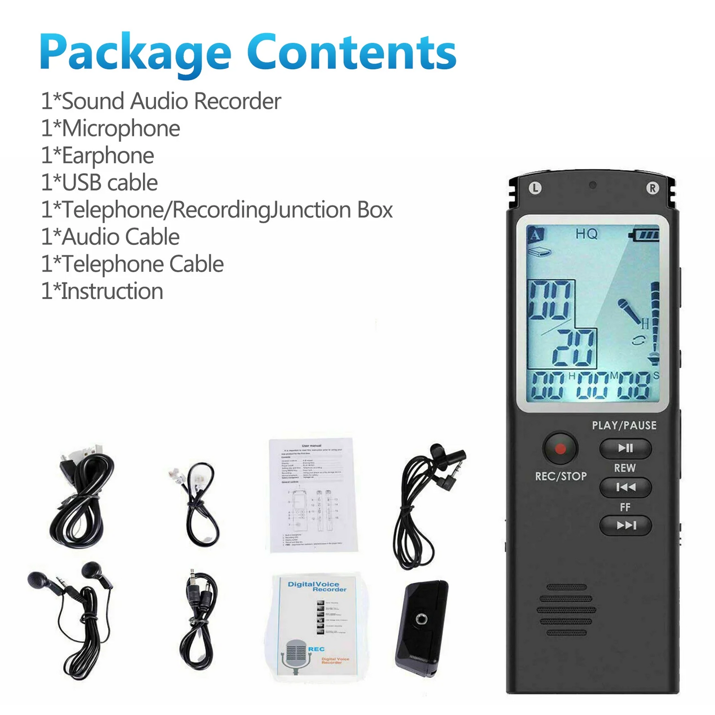 32GB Lecture Digital Voice Recorder, Rechargeable Digital Voice Activated Audio Voice Recorder, Mini Audio Recorder Voice Mic, Portable Tape Dictaphone with Playback, USB, MP3, A-B Function