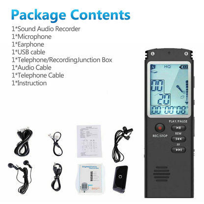 32GB Lecture Digital Voice Recorder, Rechargeable Digital Voice Activated Audio Voice Recorder, Mini Audio Recorder Voice Mic, Portable Tape Dictaphone with Playback, USB, MP3, A-B Function