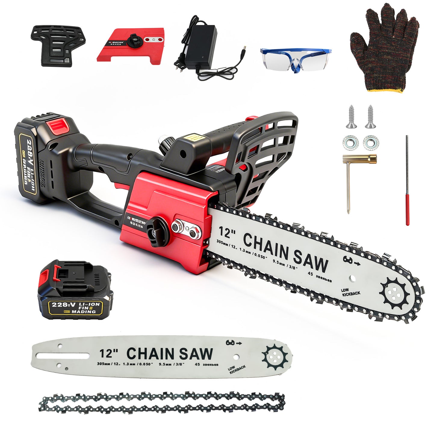 12 inch Cordless Chainsaw with 21V 3.0Ah Battery and Charger, Electric Handheld Chainsaw for Tree Trimming, Wood Cutting, Outdoor Yard Work, 800W