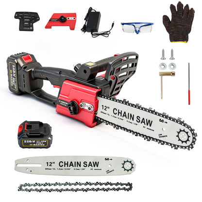 12 inch Cordless Chainsaw with 21V 3.0Ah Battery and Charger, Electric Handheld Chainsaw for Tree Trimming, Wood Cutting, Outdoor Yard Work, 800W