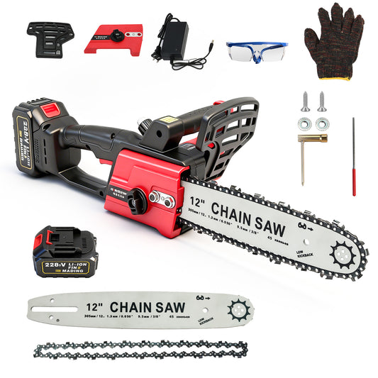 12 inch Cordless Chainsaw with 21V 3.0Ah Battery and Charger, Electric Handheld Chainsaw for Tree Trimming, Wood Cutting, Outdoor Yard Work, 800W