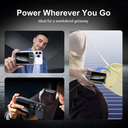 10000mAh Magnetic Mini Power Bank, Magnetic Portable Charger, 20W Fast Wireless Charging, with LED Display, Compatible with iPhones, Black
