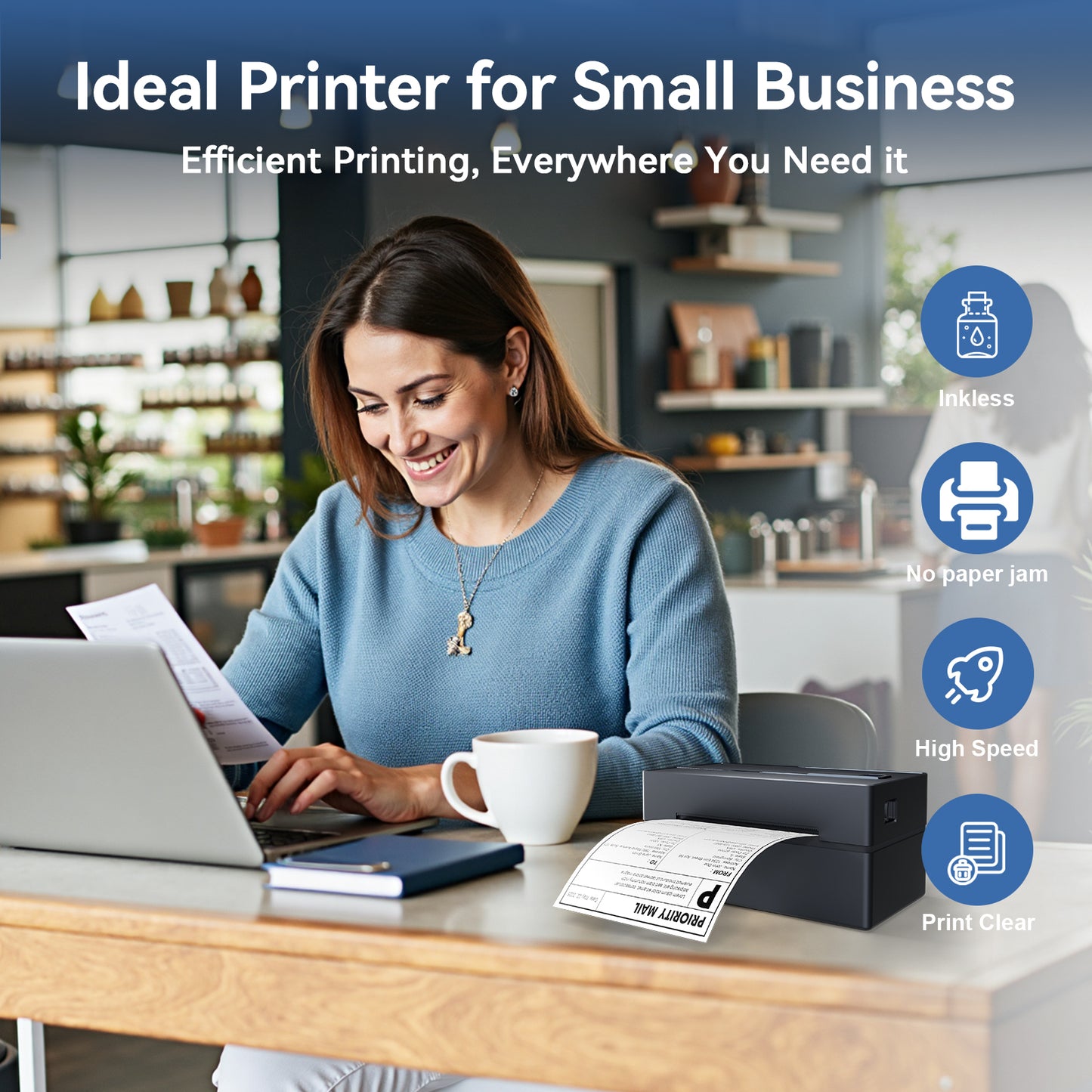 4x6 Thermal Label Printer, Bluetooth Wireless Sticker Printer for Shipping, Business and Home Use, Compatible with iOS Android MacOS Windows