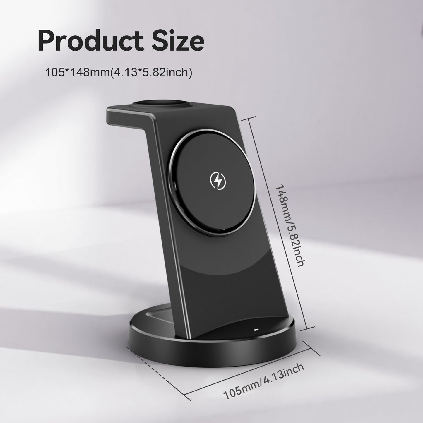 Charging Station, Wireless Charger for iPhone 17 16 15 14 13 12, 15W Magsafe Charger Compatible with AirPods 3 in 1 Magnetic Stand for iWatch, Black