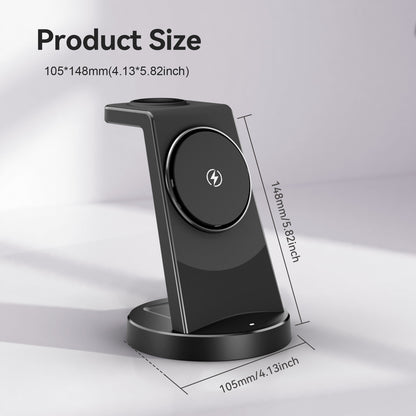Charging Station, Wireless Charger for iPhone 17 16 15 14 13 12, 15W Magsafe Charger Compatible with AirPods 3 in 1 Magnetic Stand for iWatch, Black