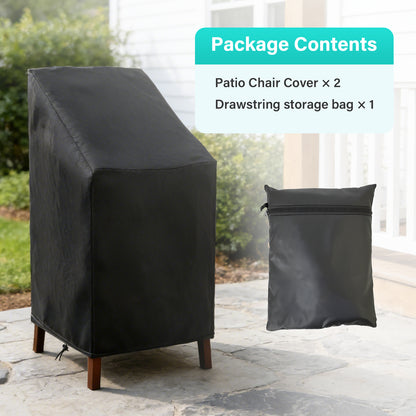 Patio Chair Covers,Outdoor Chair Cover,2 Pack Waterproof Patio Furniture Covers for Outdoor Furniture, Large Covers for High-Back Chiar/Stackable Outdoor Chairs, 25" L x 25" W x 47"H,Black