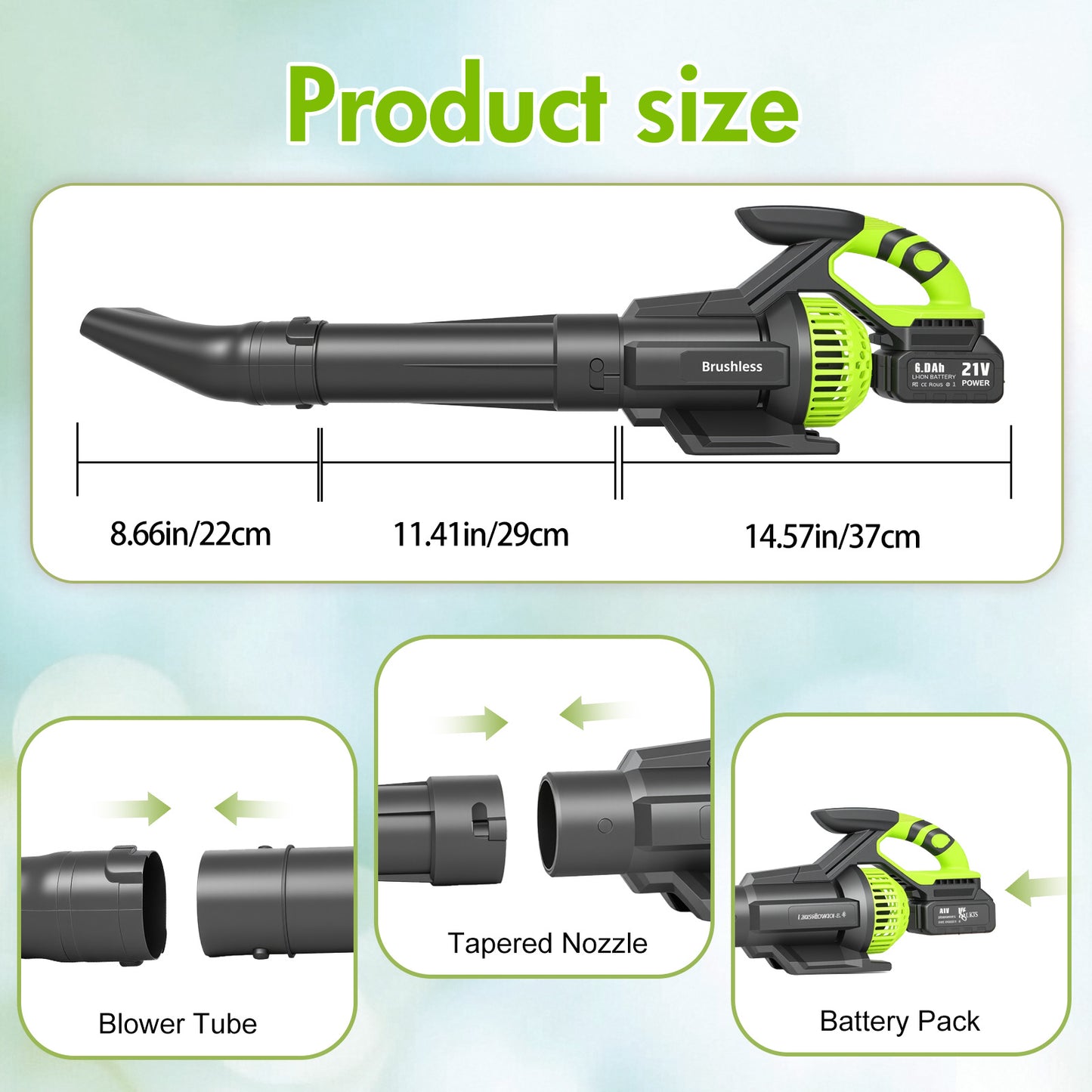BAOKALER Cordless Leaf Blower,700CFM Brushless Leaf Blower with 6AH Battery and Charger, Snow Blower with Detachable Tube, 4 Speed Modes and Digital Display