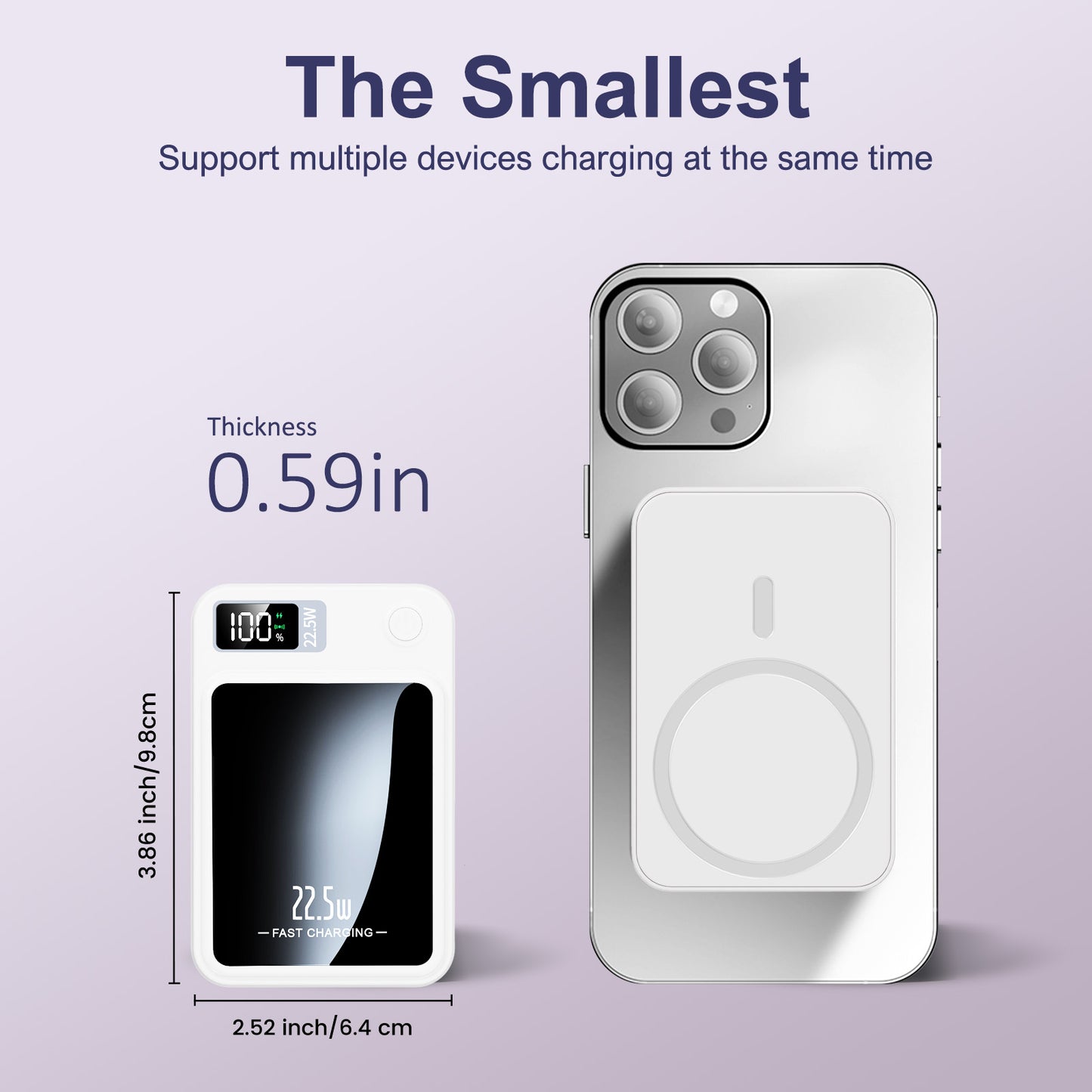 10000mAh 2-in-1 Wireless Power Bank, Magnetic Portable Charger with LED Power Display, Fast Charging 22.5W Battery Pack, Suitable for Outdoor Travel Emergency Backup Power Bank, White