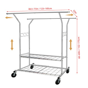 Clothes Rack Heavy Duty 620LBS Weight Capacity, Rolling Clothing Rack with Shelves, Double Rod Hanging Rack, Portable & Adjustable Garment Rack with Wheels