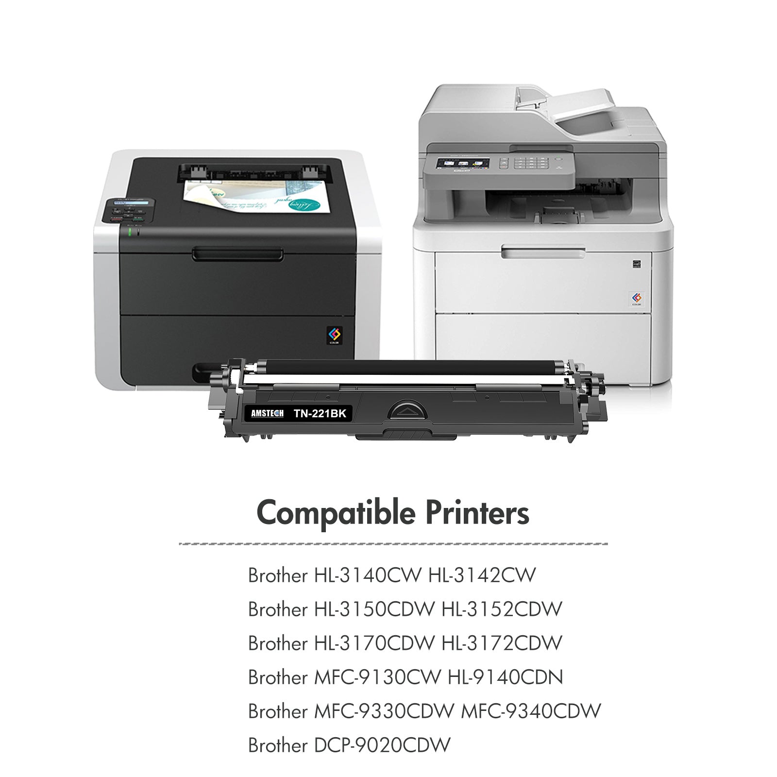 Amstech 4-Pack Compatible Toner for Brother TN-221BK TN-225C TN-225M TN-225Y TN-225 TN-221 HL-3140CW 3142CW 3150CDW 3152CDW 3170CDW 3172CDW MFC-9130CW 9140CDN 9330CDW 9340CDW DCP-9020CDW Printer