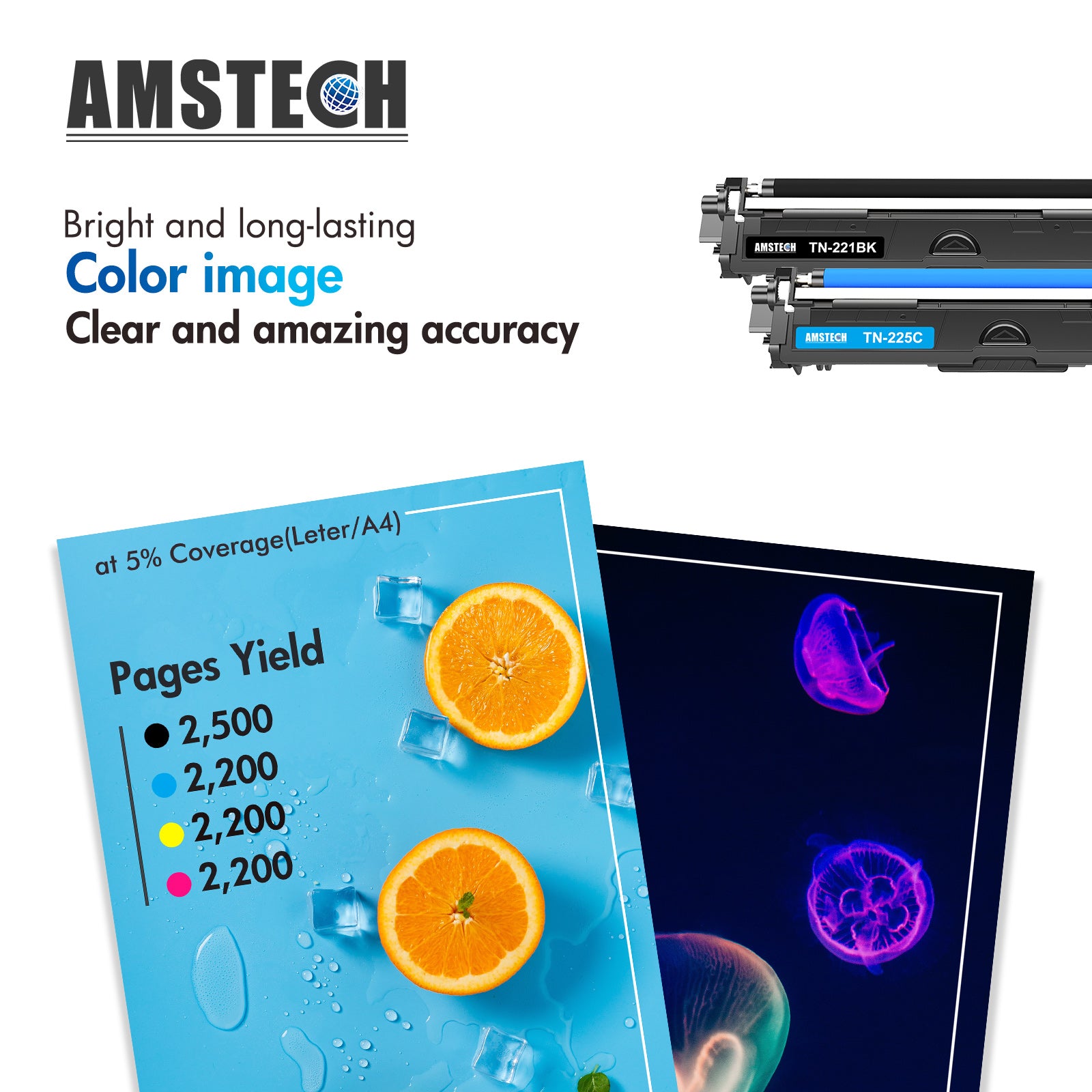 Amstech 4-Pack Compatible Toner for Brother TN-221BK TN-225C TN-225M TN-225Y TN-225 TN-221 HL-3140CW 3142CW 3150CDW 3152CDW 3170CDW 3172CDW MFC-9130CW 9140CDN 9330CDW 9340CDW DCP-9020CDW Printer
