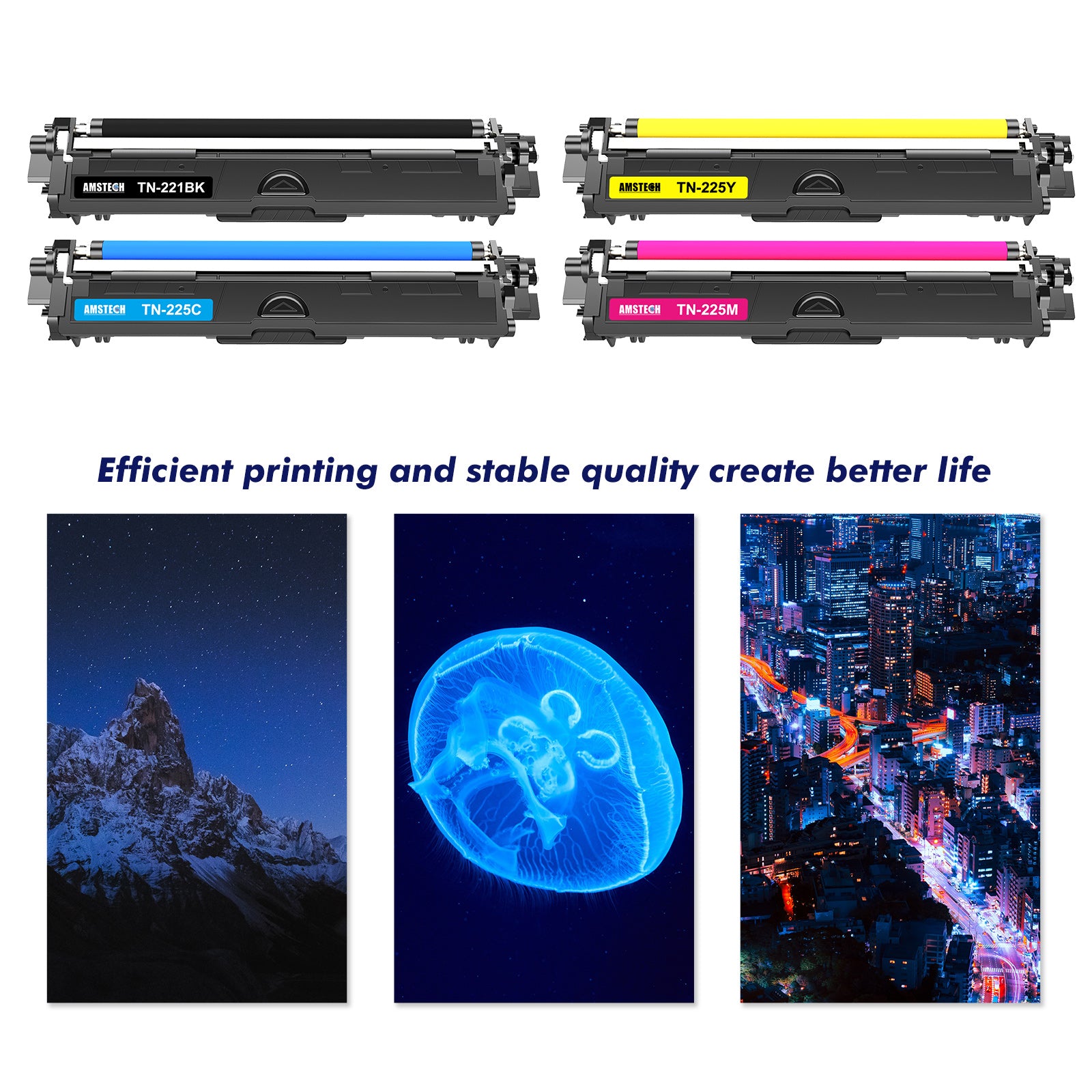 Amstech 4-Pack Compatible Toner for Brother TN-221BK TN-225C TN-225M TN-225Y TN-225 TN-221 HL-3140CW 3142CW 3150CDW 3152CDW 3170CDW 3172CDW MFC-9130CW 9140CDN 9330CDW 9340CDW DCP-9020CDW Printer