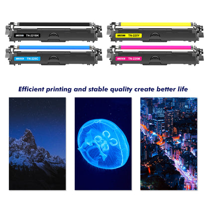 Amstech 4-Pack Compatible Toner for Brother TN-221BK TN-225C TN-225M TN-225Y TN-225 TN-221 HL-3140CW 3142CW 3150CDW 3152CDW 3170CDW 3172CDW MFC-9130CW 9140CDN 9330CDW 9340CDW DCP-9020CDW Printer
