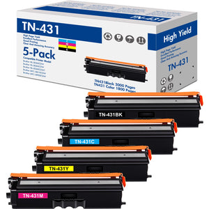 Amstech 5-Pack Compatible Toner for Brother TN431 TN-431 TN433 TN431BK TN431C TN431Y TN431M Toner for HL-L8260CDW L8360CDW L8360CDWT MFC-L8610CDW L8900CDW Printer