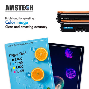 Amstech 5-Pack Compatible Toner for Brother TN431 TN-431 TN433 TN431BK TN431C TN431Y TN431M Toner for HL-L8260CDW L8360CDW L8360CDWT MFC-L8610CDW L8900CDW Printer