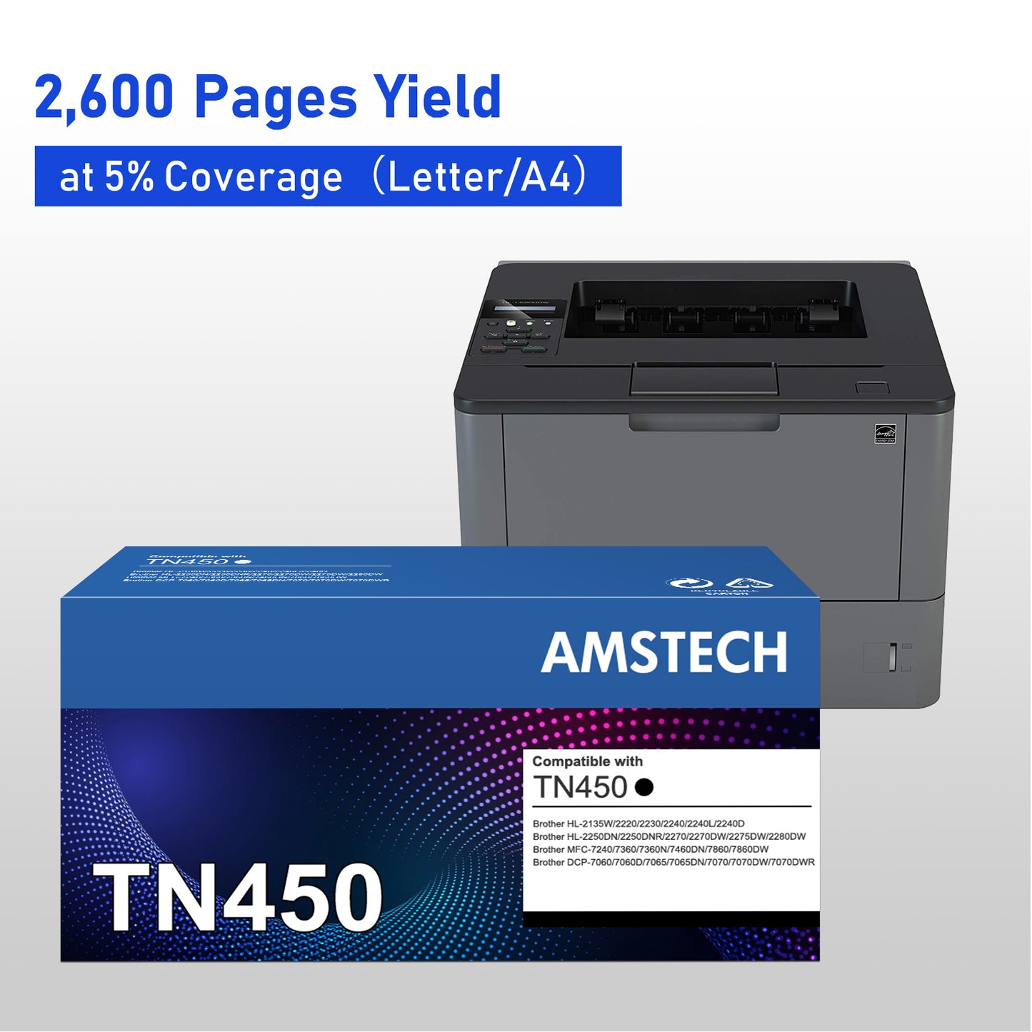Amstech 3-pack Compatible Toner Replacement for Brother TN450 TN420 TN-450 TN-420 Compatible with HL-2270DW HL-2280DW HL-2230 HL-2240 MFC-7360N MFC-7860DW DCP-7065DN Intellifax 2840(Black)