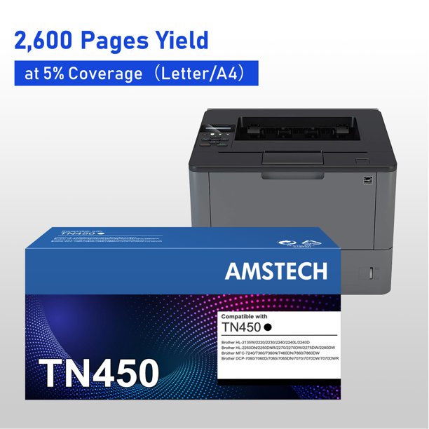 TN450 Toner Cartridge Compatible for Brother TN450 TN420 TN-450 TN-420 HL-2270DW HL-2280DW HL-2240 MF7860DW MFC-7360N DCP-7065DN MFC7860DW Intellifax 2840 2940 Printer Ink (Black, 2-Pack)