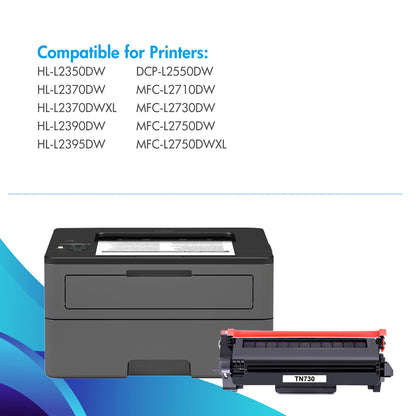 TN730 Toner Cartridge Replacement for Brother TN-730 TN760 HL-L2350DW MFC-L2710DW DCP-L2550DW Laser Printer Toner Ink (Black, 2-Pack)