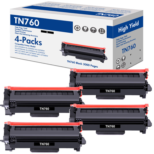 TN760 TN730 Toner Cartridge Compatible for Brother TN-760 TN760 TN730 TN-730 DCP-L2550DW HL-L2350DW MFC-L2710DW MFC-L2750DW MFC-L2690DW HL-L2395DW Printers (Black, 4 Pack)
