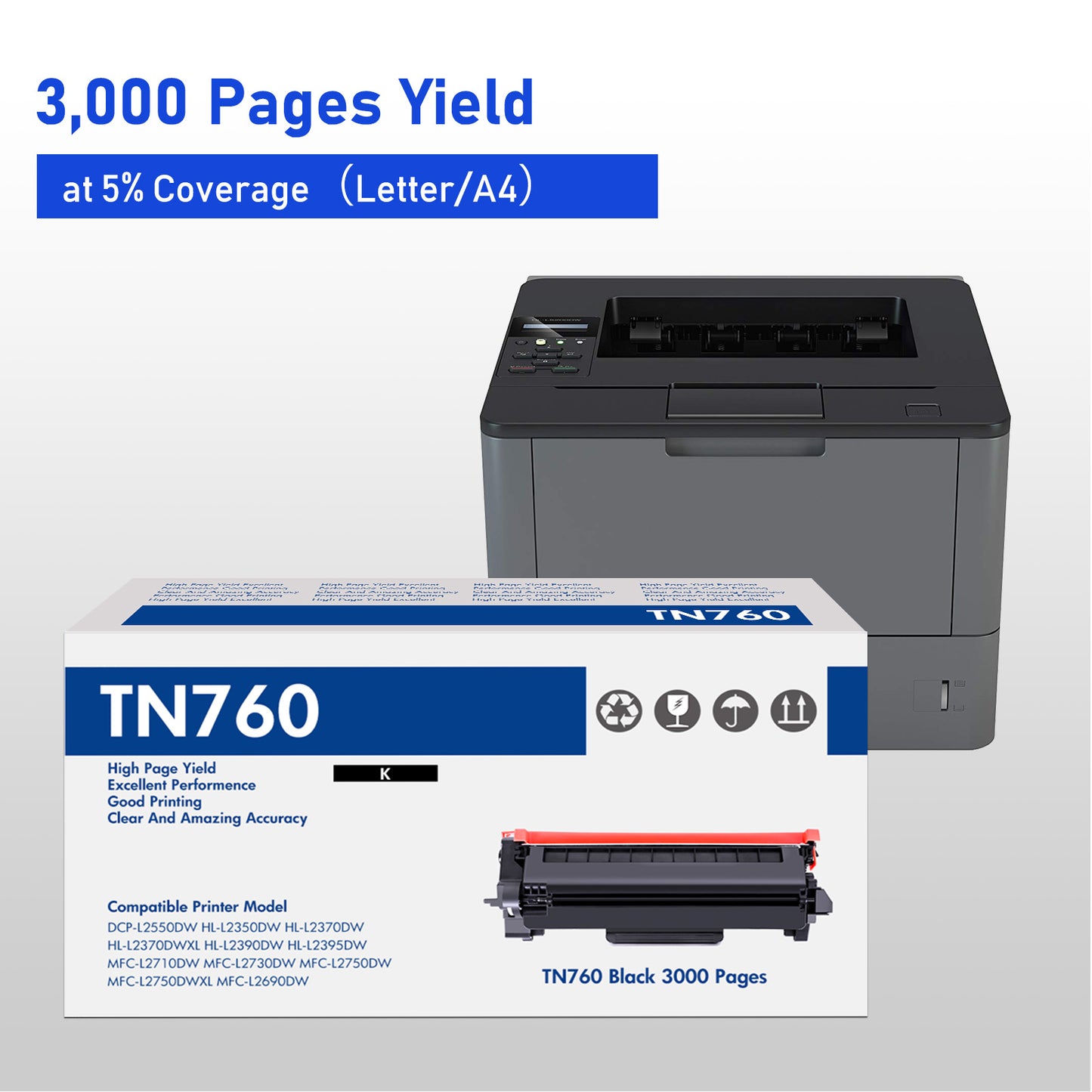 TN760 TN730 Toner Cartridge Compatible for Brother TN-760 TN760 TN730 TN-730 DCP-L2550DW HL-L2350DW MFC-L2710DW MFC-L2750DW MFC-L2690DW HL-L2395DW Printers (Black, 4 Pack)