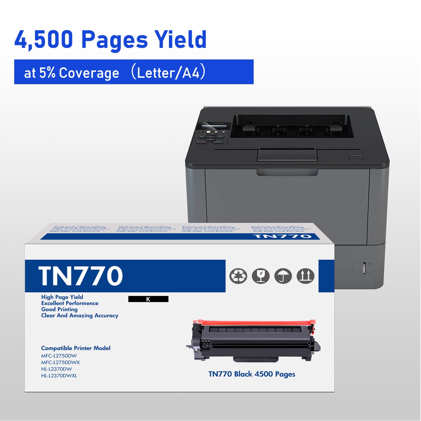 TN770 Toner Cartridge Compatible for Brother TN-770 TN 770 MFC-L2750DW MFC-L2750DWXL HL-L2370DW HL-L2370DWXL Printer High Yield (Black, 2-Pack)