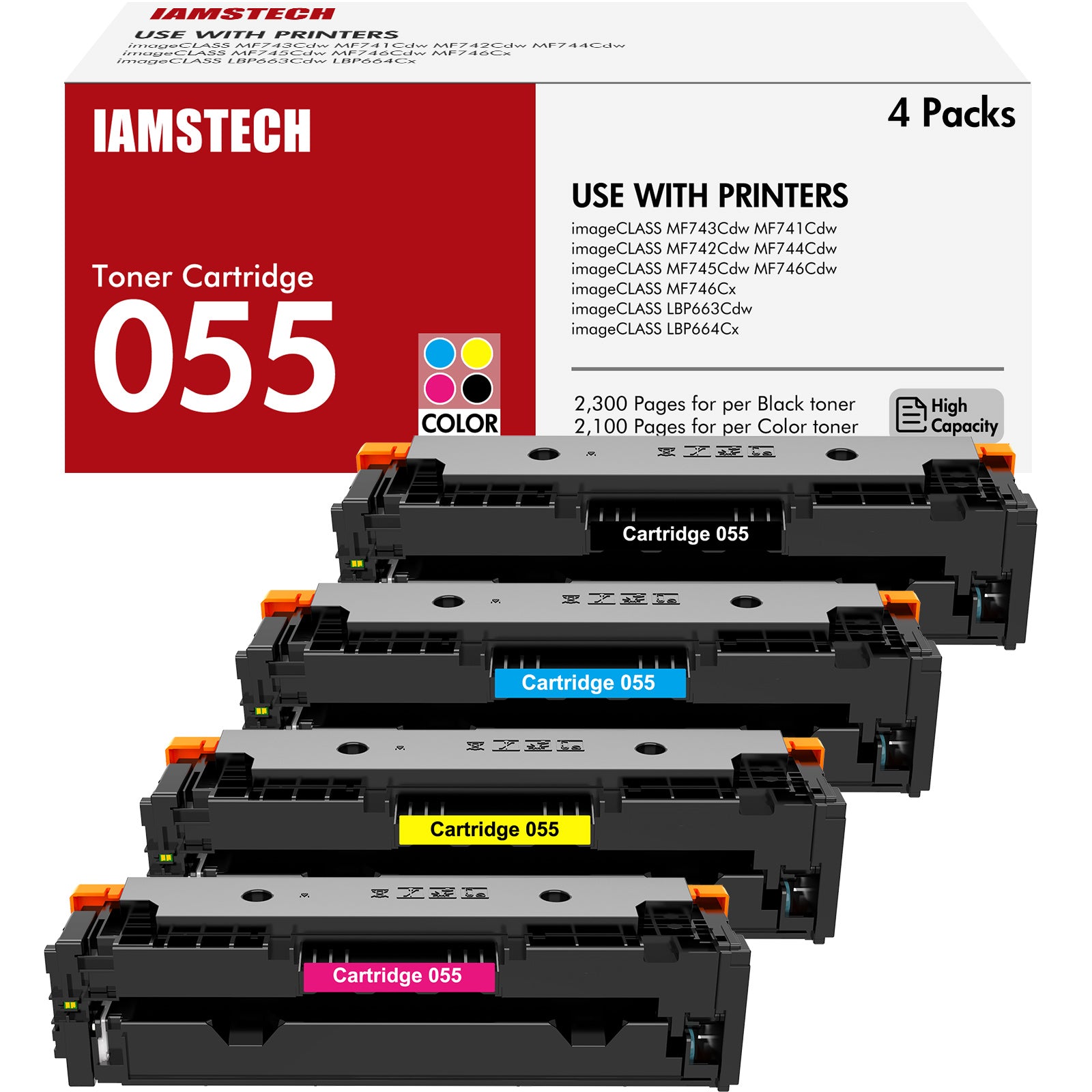 055 055H Toner Cartridge Replacement Compatible for Canon Cartridge 055 055H Color ImageCLASS MF743Cdw MF741Cdw MF745Cdw MF746Cdw LBP664Cdw Laser Printer(Black Cyan Magenta Yellow 4PACK)