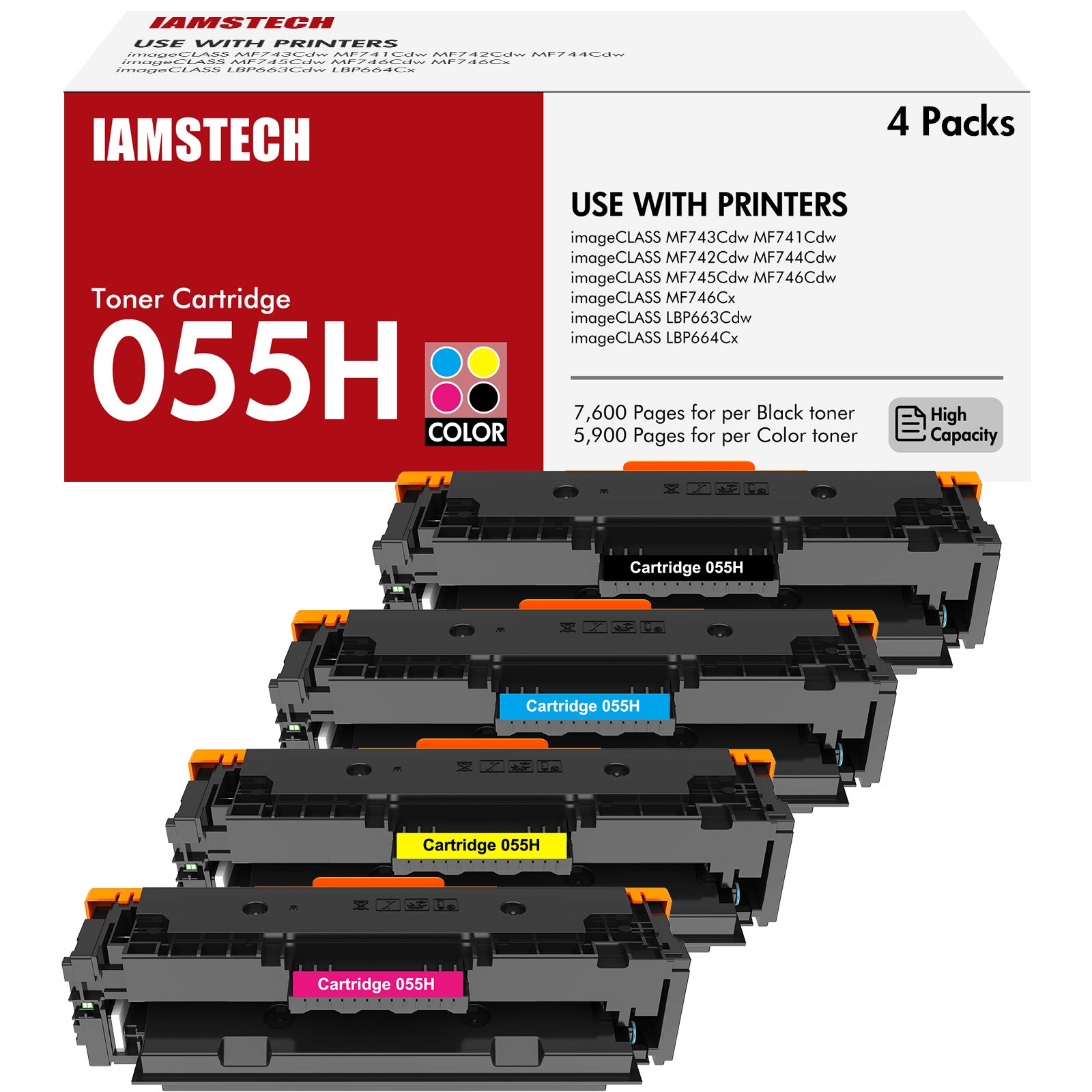 055H 055 Toner Cartridge Compatible for Canon 055H 055 imageCLASS MF741CDW MF743Cdw imageCLASS LBP664CX LBP663CDW Laser Printer (Black, Cyan, Magenta, Yellow, 4-Pack)
