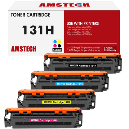 Amstech 4-Pack Compatible Toner for Canon 131 131IIK 131C 131Y 131M imageClass MF8280Cw MF628Cw MF624Cw LBP7110Cw Printer Ink(Black, Cyan, Magenta, Yellow)