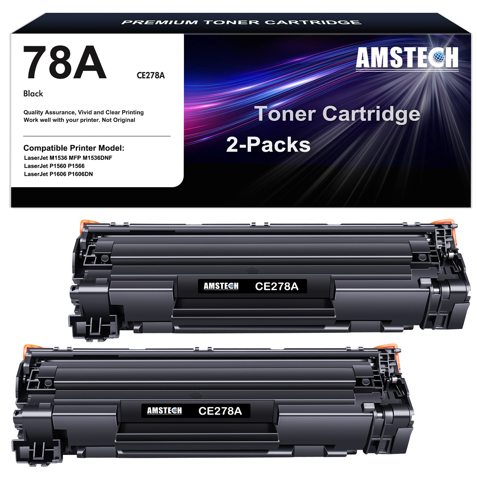 78A CE278A Black Ink Toner Cartridges for HP 78A Laserjet MFP HP LaserJet M1536 MFP M1536DNF P1560 P1566 P1606 P1606DN Printer compatible with 1606dn toner cartridge (CE278AD | Black, 2-Pack)