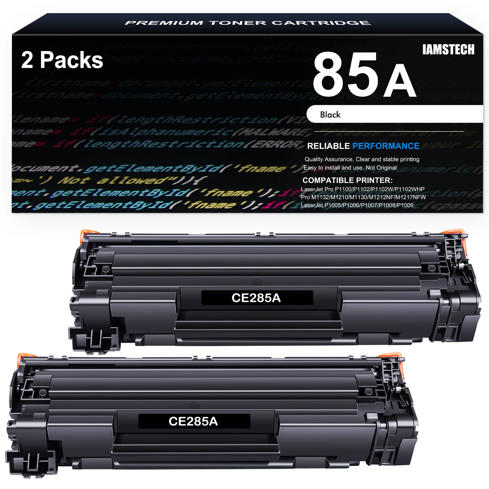 85A Black Compatible Toner Cartridge for HP 85A CE285A CE285D 285A Laserjet Pro P1102w M1212nf MFP P1102 P1102whp M1217nfw M1132 1102w CE285D M1212 M1217 Printer Ink (Black, 2-Pack, CE285AT1)